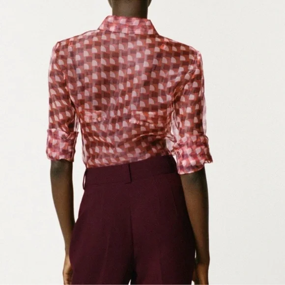 Zara Printed Organza Blouse Small - Picture 3 of 10